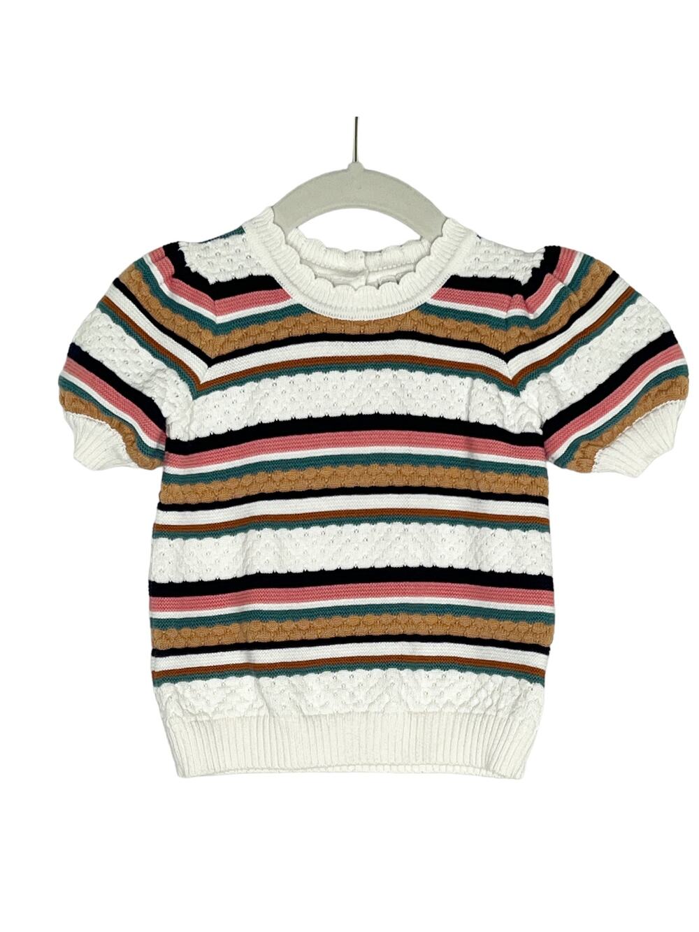 Janie and Jack 18 24 Months Striped Puff Sleeve Sweater Top Multicolor